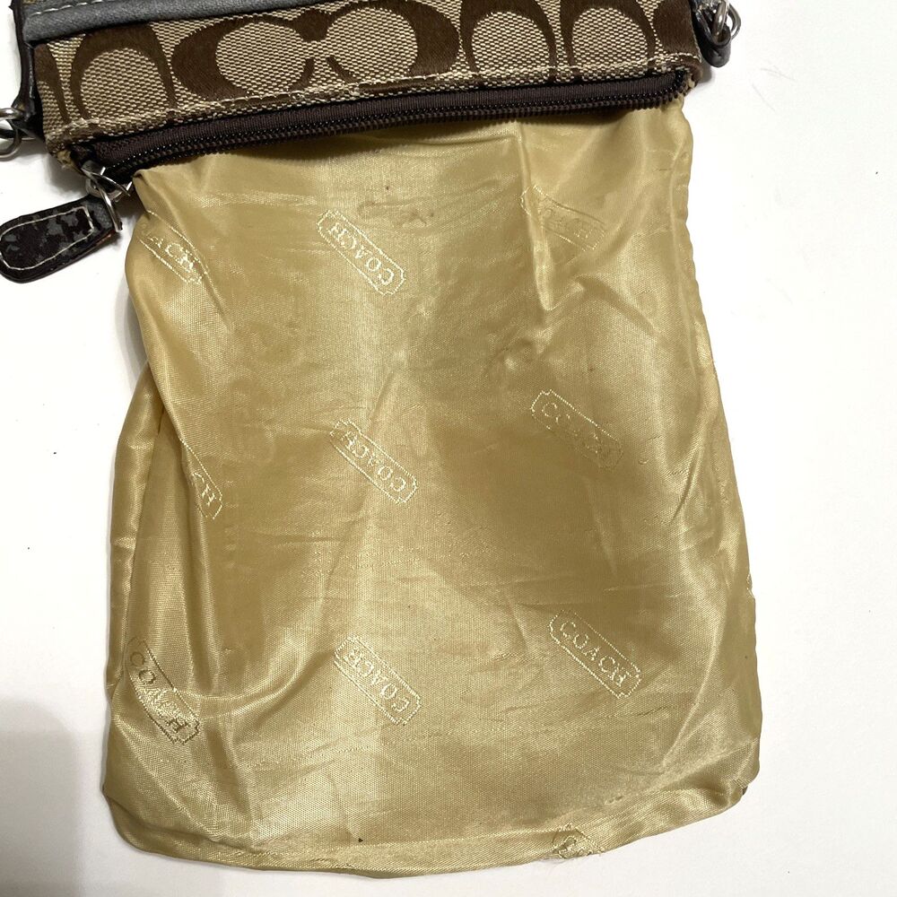 Coach Womens Small Canvas Signature Logo Crossbody Bag Classic Brown Zip Purse - Picture 9 of 10